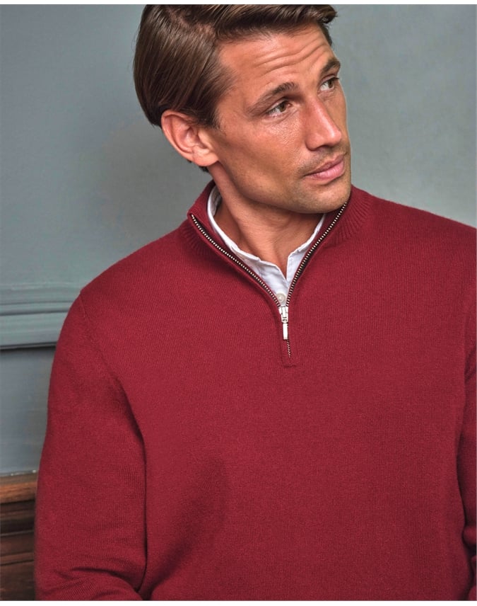 Mens Cashmere Zip Neck Sweater