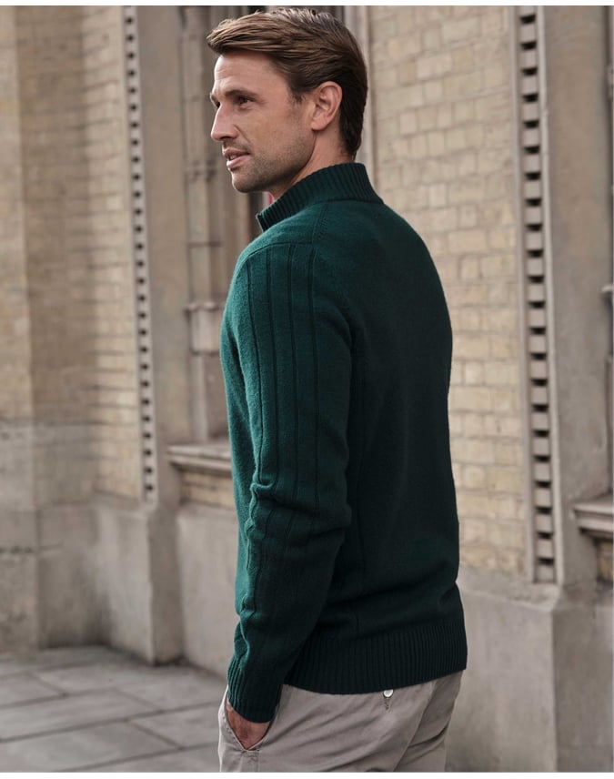 Wool Cashmere Ribbed Zip Through Cardigan