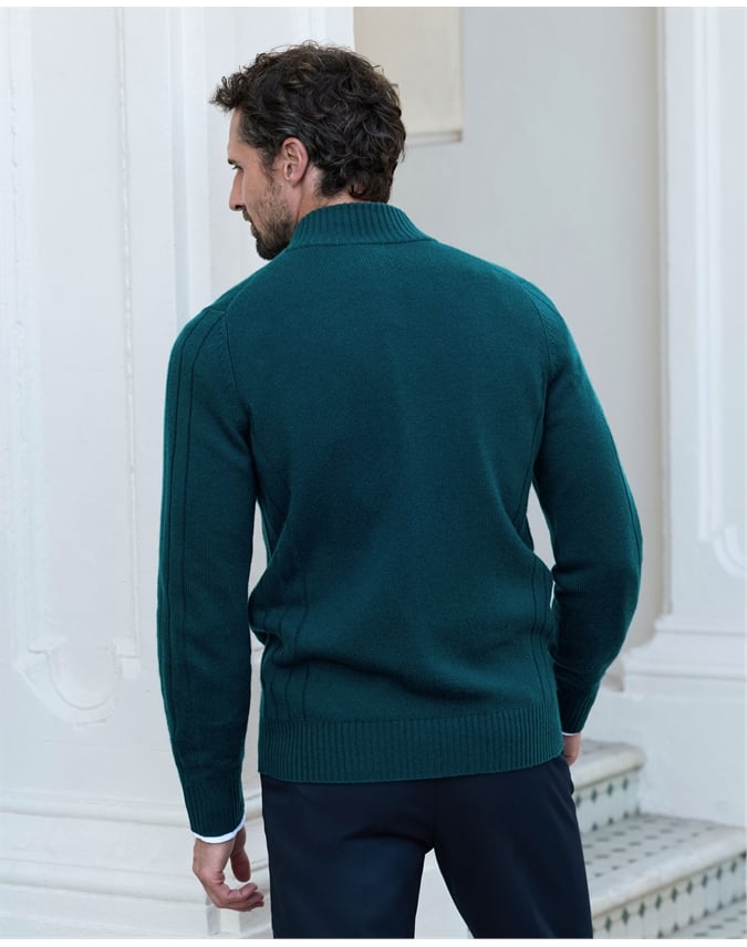 Wool Cashmere Ribbed Zip Through Cardigan