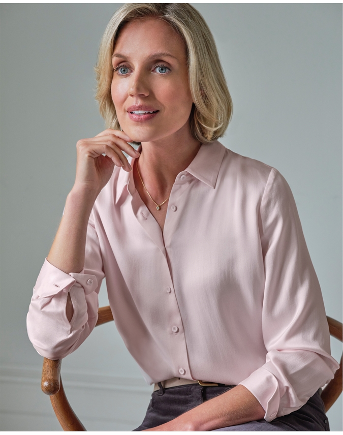 Oyster Sand Washed Pure Silk Blouse Pure Collection