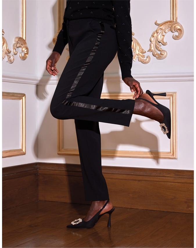 Crepe Satin Trim Tuxedo Trousers