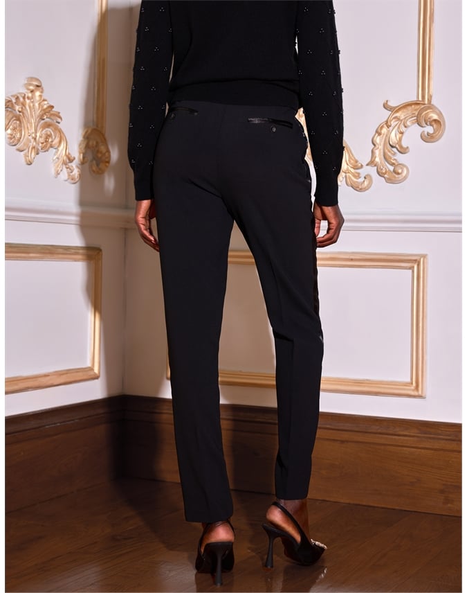 Crepe Satin Trim Tuxedo Trousers