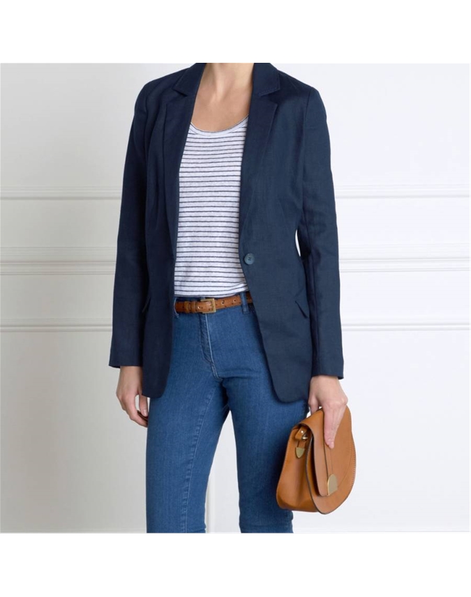 French Navy Longline Linen Jacket Pure Collection