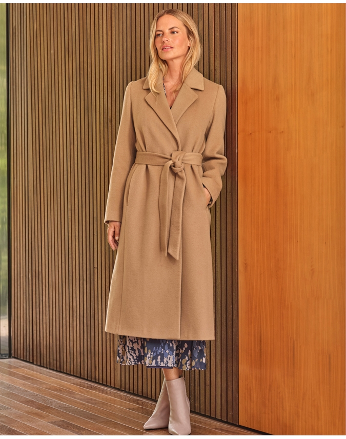 Camel Luxury Wool Wrap Coat Pure Collection