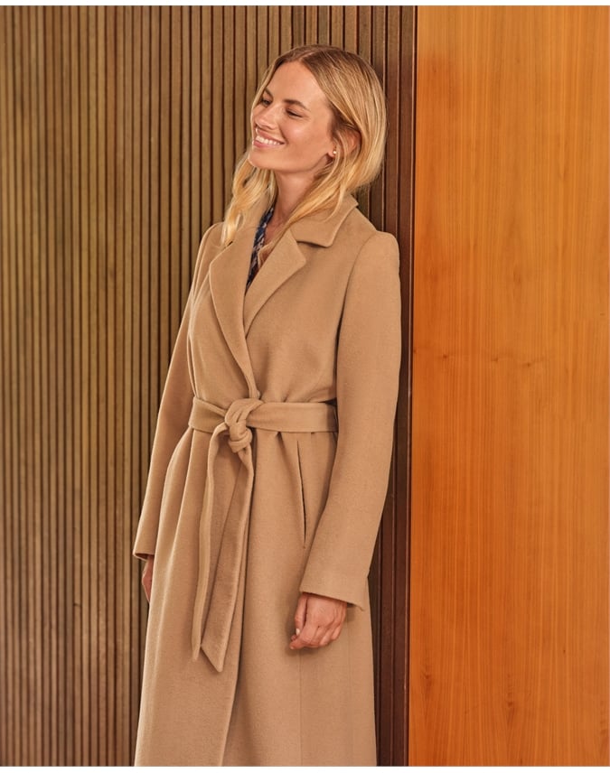 Camel Luxury Wool Wrap Coat Pure Collection