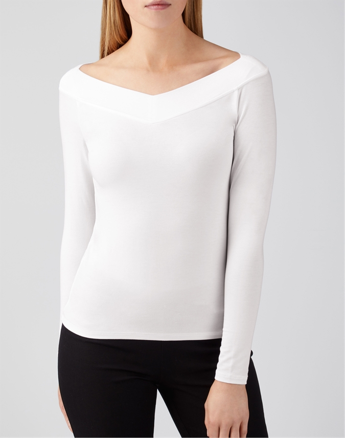 White Jersey Deep Neck Top Pure Collection
