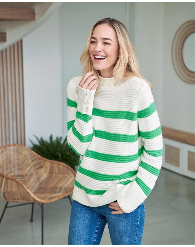 Cotton Ottoman Rib Stripe Sweater