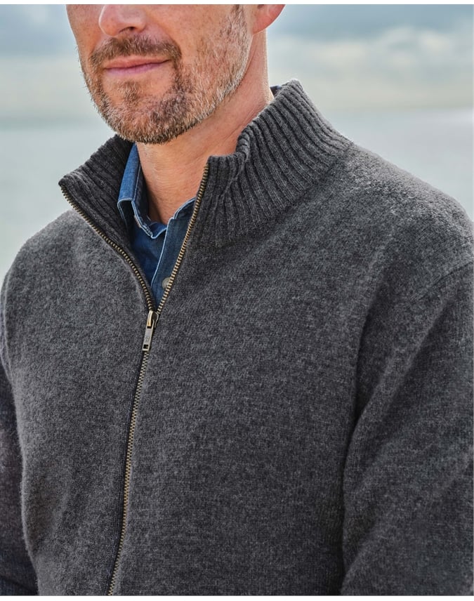 Mens Lambswool Lincoln Zipper Cardigan
