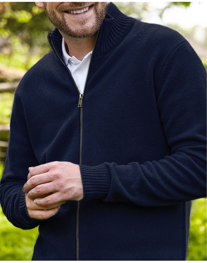 Mens Lambswool Lincoln Zipper Cardigan