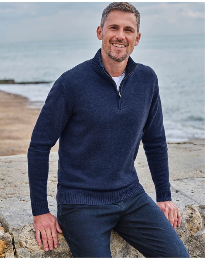 Mens Lambswool Zip Neck Sweater
