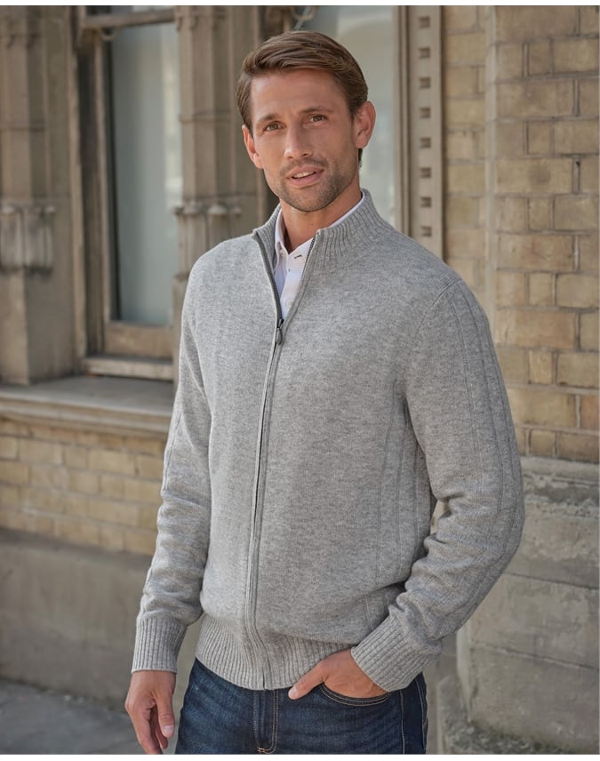 Wool Cashmere Ribbed Zip Through