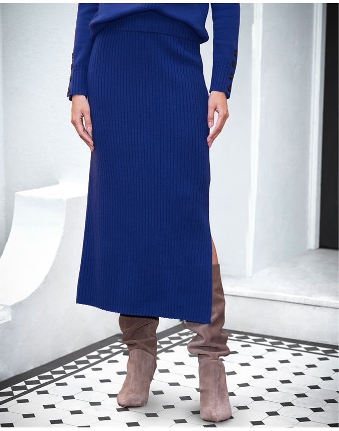 Wool Cash Knitted Ribbed Skirt