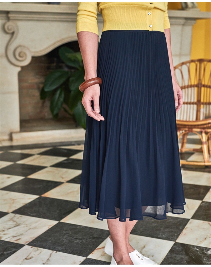 Navy | Pleat Midi Skirt | Pure Collection