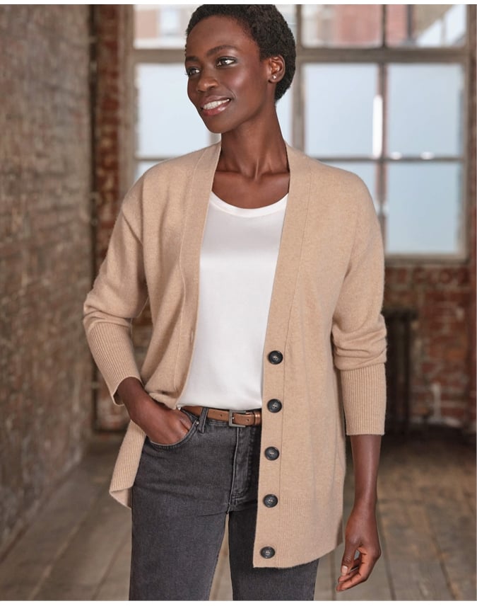 Camel Pure Cashmere Boyfriend Cardigan Pure Collection