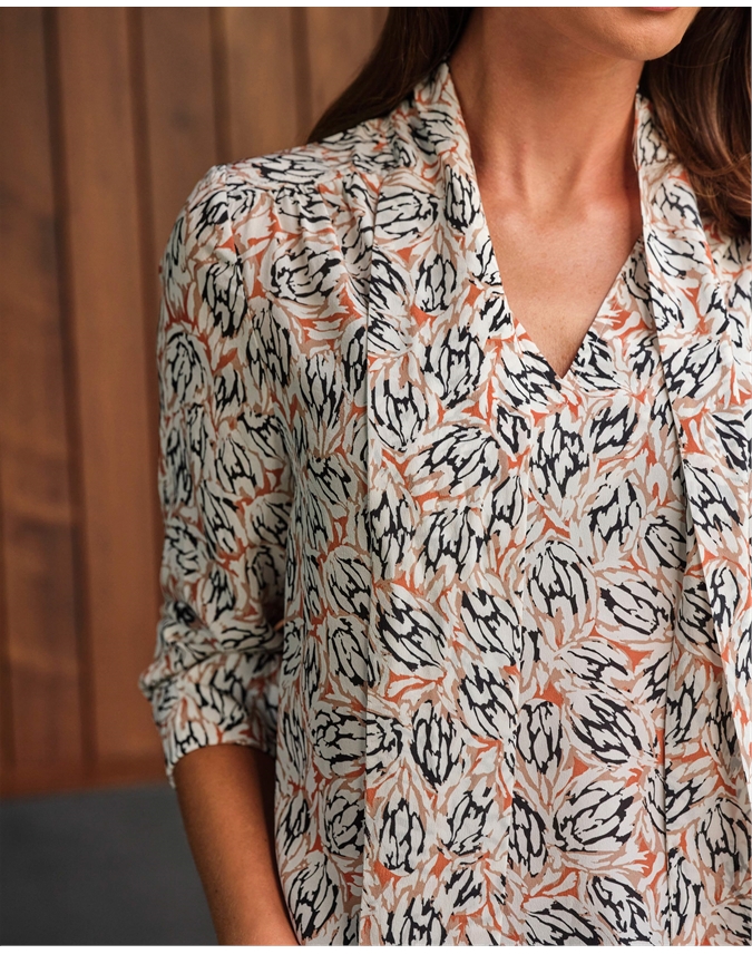 0400~Tie Neck Pure Silk Blouse main image 0
