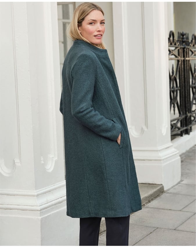 Boucle Textured Wool Funnel Neck Coat
