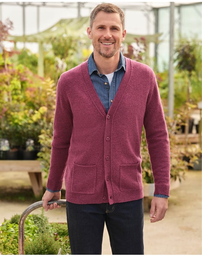 Mens Lambswool V Neck Cardigan