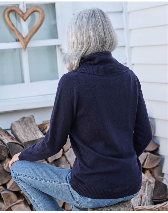 Cashmere And Merino Long Sleeve Cowl Neck Sweater