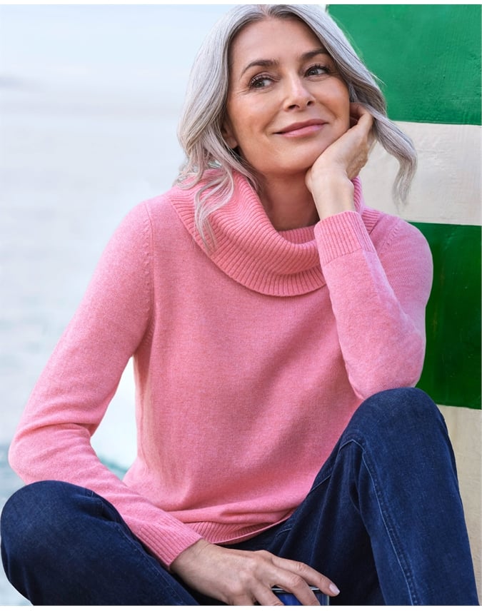 Cashmere And Merino Long Sleeve Cowl Neck Sweater