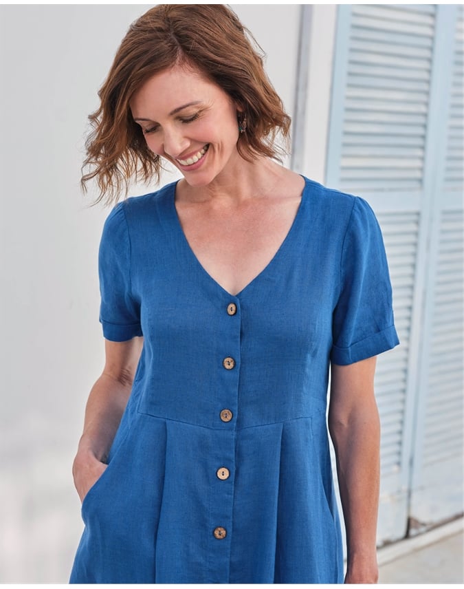 Button Through Linen Dress