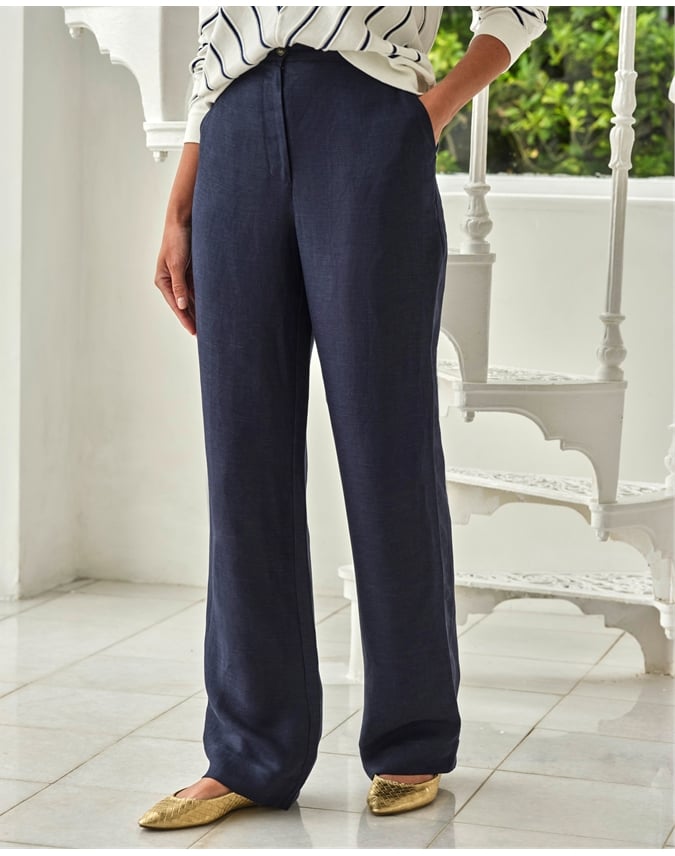 Linen Blend Wide Leg Trousers