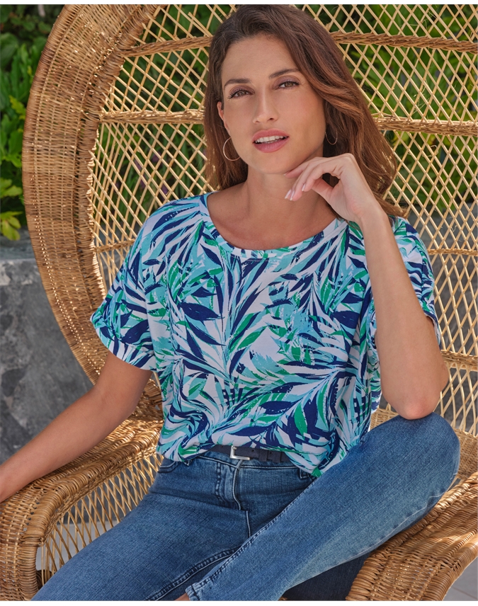 Round Neck Printed Jersey Top