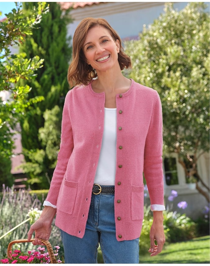 Lambswool Ladies Crew Neck Cardigan