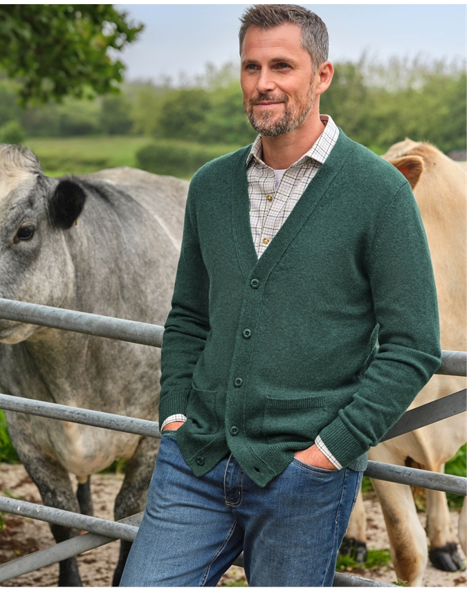 Mens Lambswool V Neck Cardigan