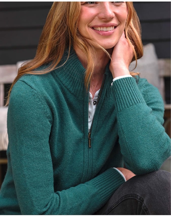 Lambswool Zip Thru Cardigan
