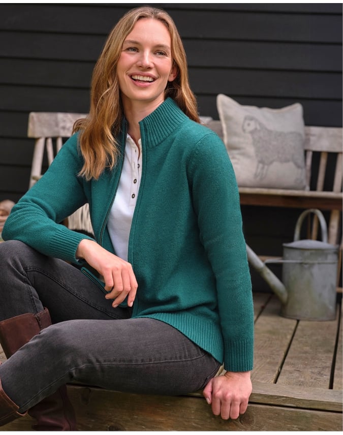 Lambswool Zip Thru Cardigan