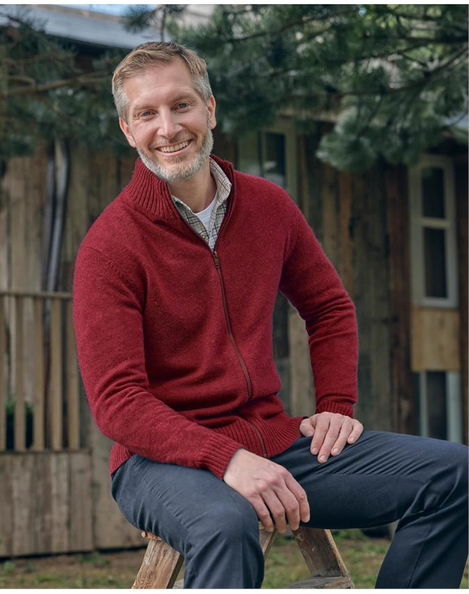 Mens Lambswool Lincoln Zipper Cardigan