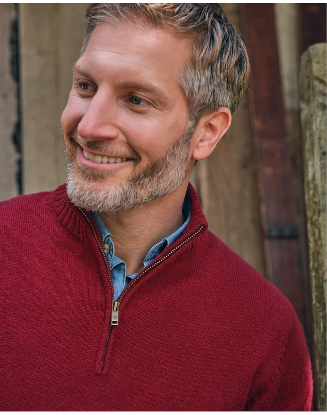 Mens Lambswool Zip Neck Sweater
