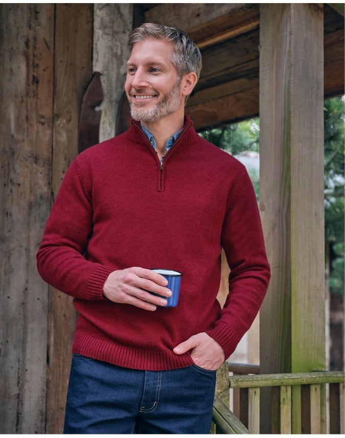 Mens Lambswool Zip Neck Sweater