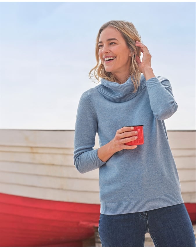 Cashmere And Merino Long Sleeve Cowl Neck Sweater