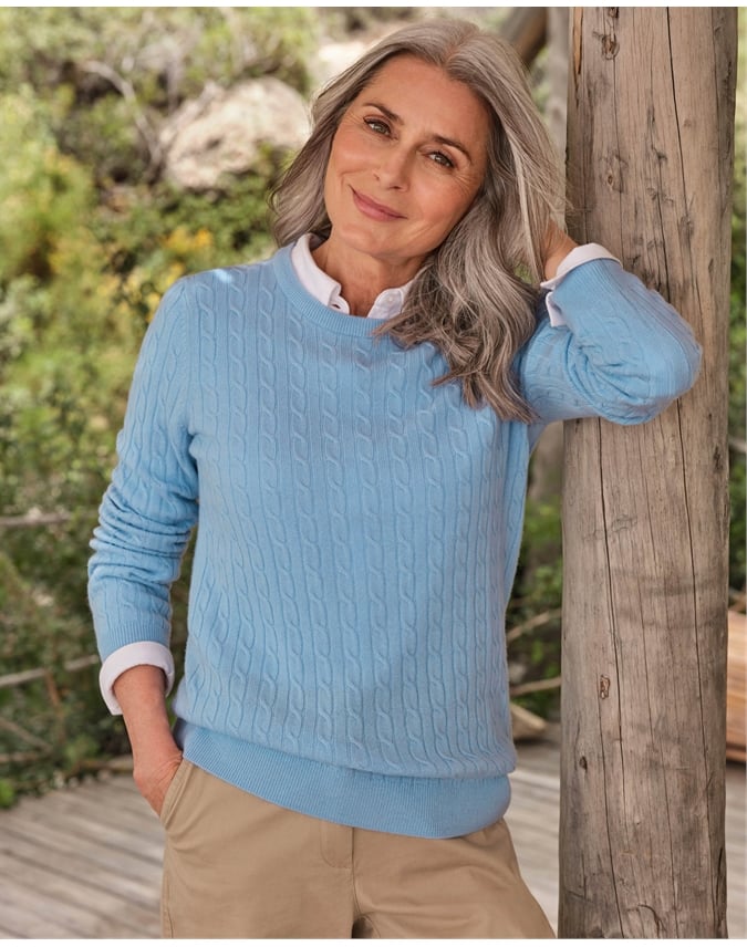 Cashmere Merino Cable Crew Neck Sweater