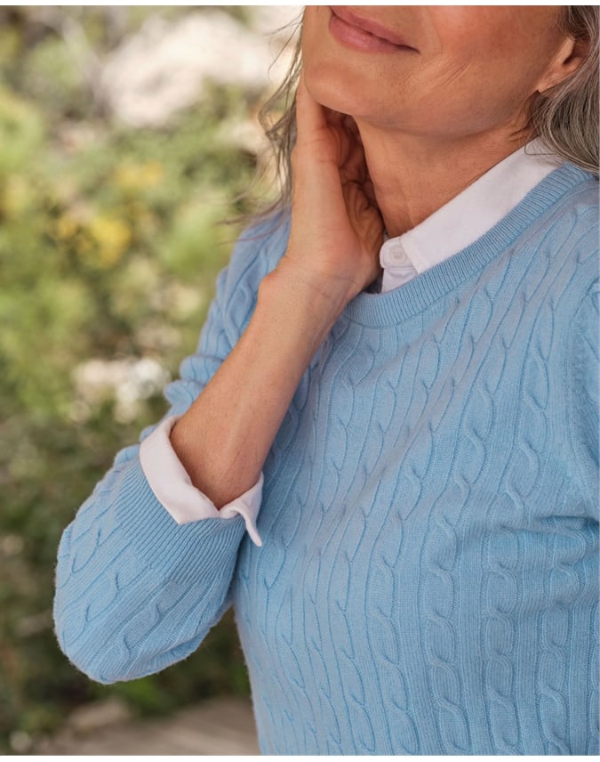 Cashmere Merino Cable Crew Neck Sweater