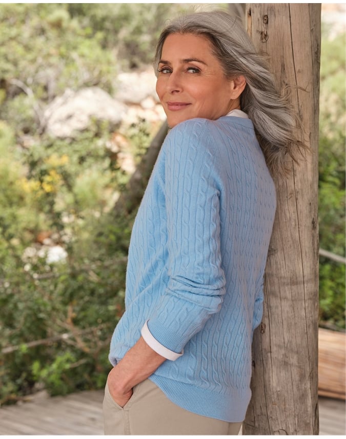 Cashmere Merino Cable Crew Neck Sweater