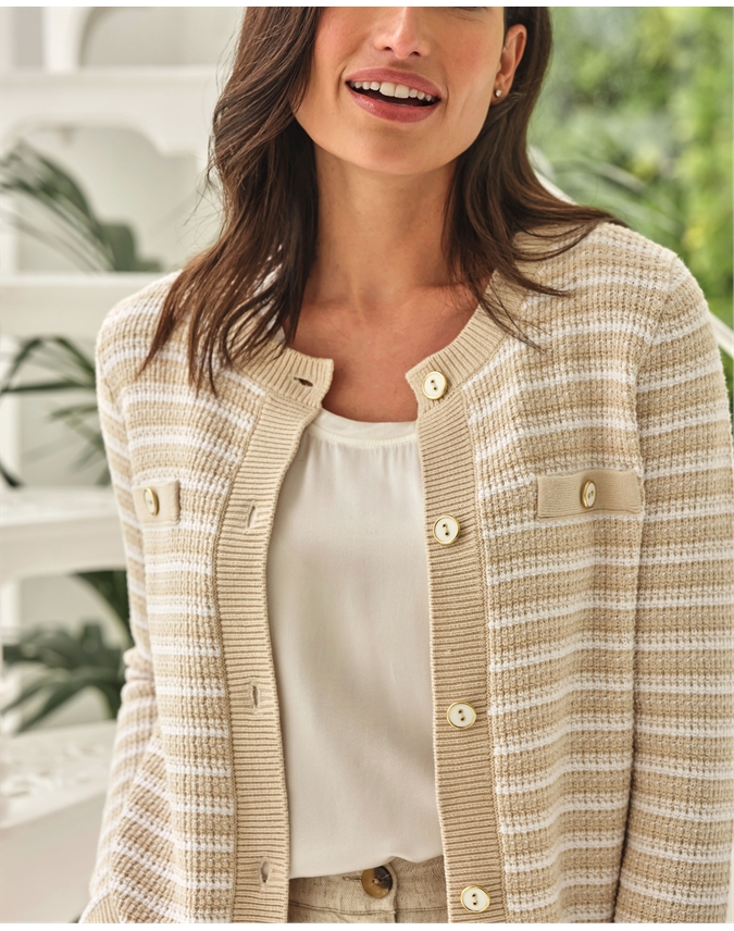 Neutral Subtle Stripe Cotton Cardigan