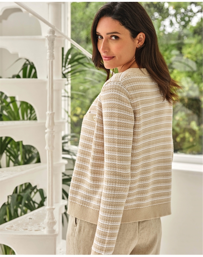 Neutral Subtle Stripe Cotton Cardigan