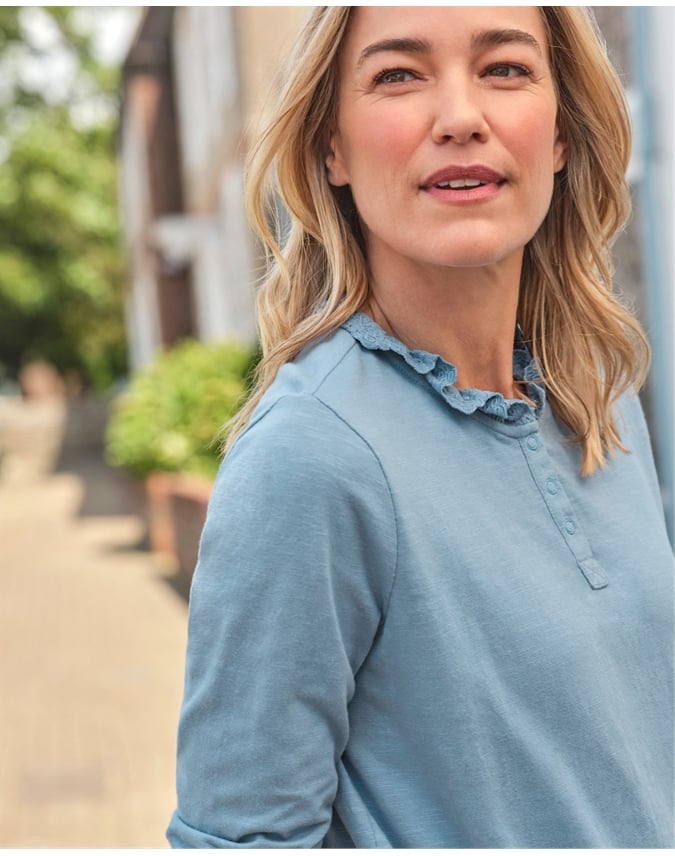 Frill Collar Popper Detail Top