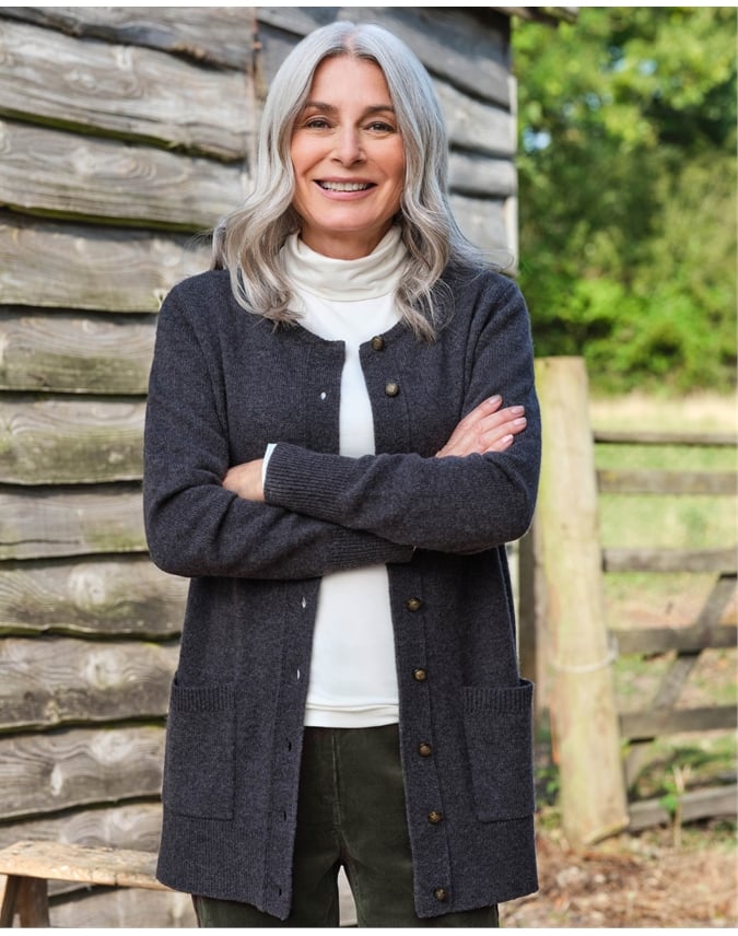 Lambswool Ladies Crew Neck Cardigan