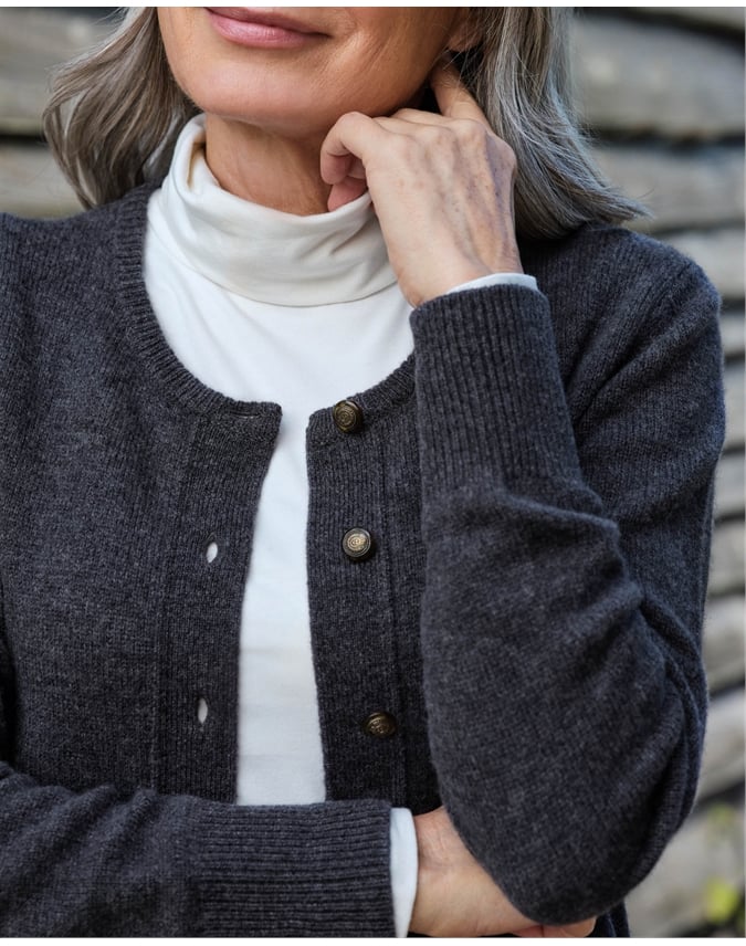 Lambswool Ladies Crew Neck Cardigan