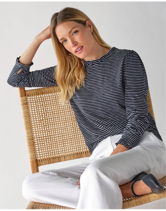 Ruffle Neck Jersey Top