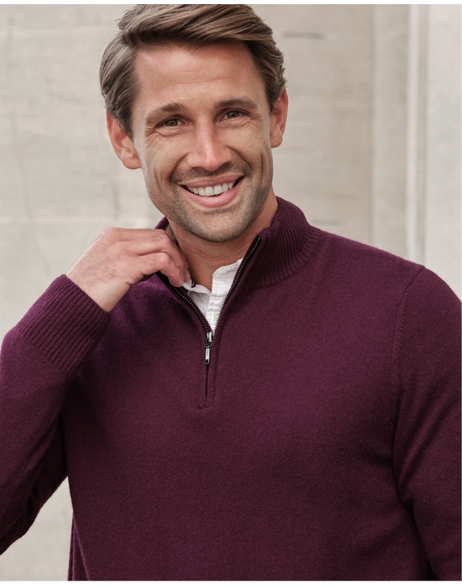 Mens Cashmere Zip Neck Sweater