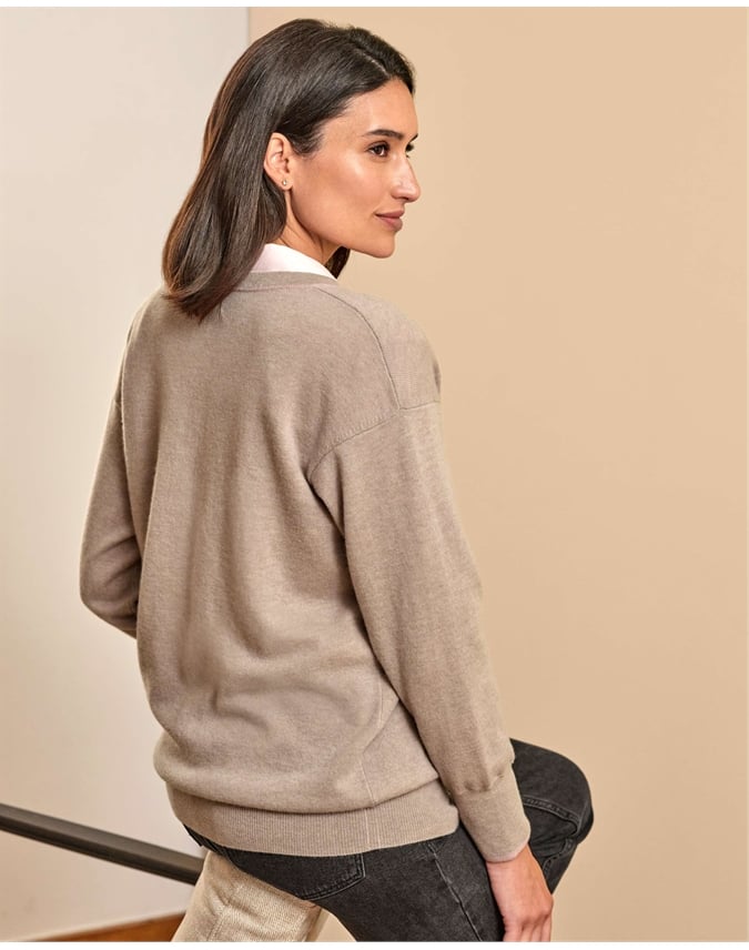 Wool Cashmere Boyfriend V Neck Sweater