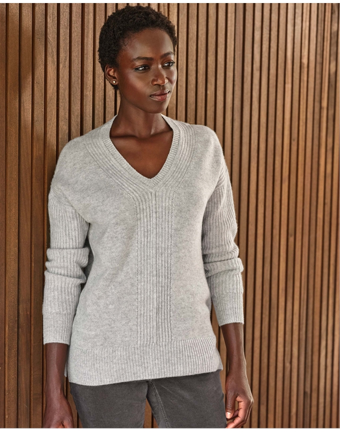 Cashmere Chunky Gassato V Neck Jumper