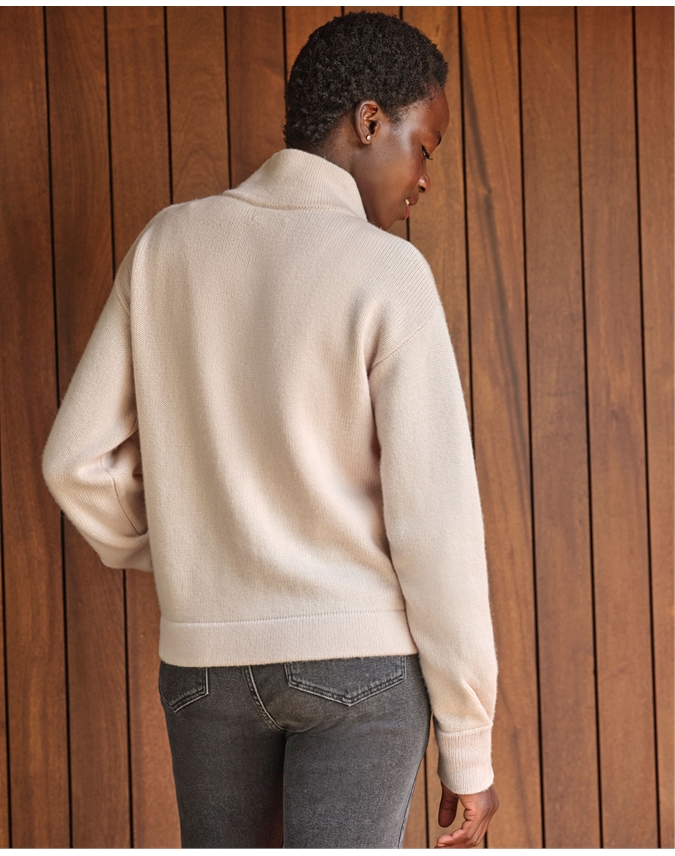 Wool Cashmere Funnel Neck Cardigan