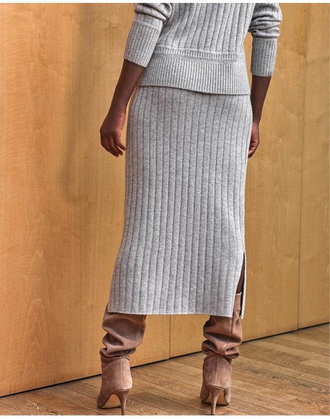 Wool Cashmere Ribbed Skirt