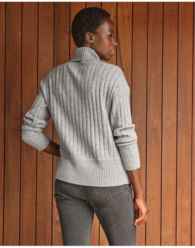 Wool Cashmere Ribbed Roll Neck