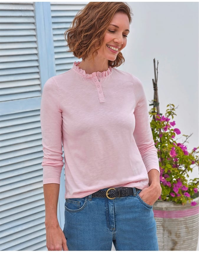 Frill Collar Popper Detail Top